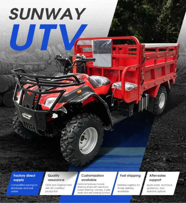 Utility ATV equipped with a front-mounted snow plow for winter driveway clearing.