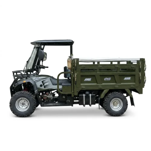A fully equipped utility ATV with an electric winch, heavy-duty brush guard, and full skid plates.