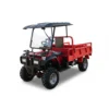 Heavy-duty utility ATV equipped with front and rear cargo racks for efficient farm material transport.