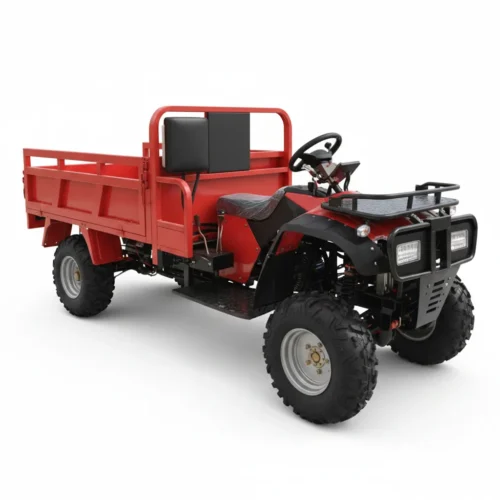 4WD utility ATV featuring aggressive off-road tires for superior traction in muddy and rugged terrain.