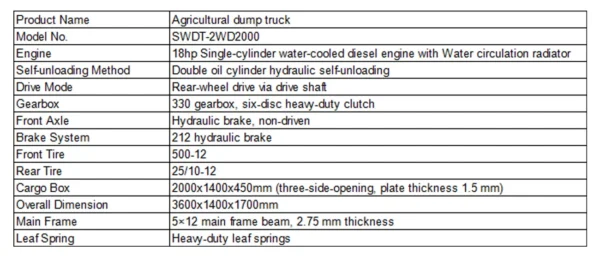 2WD2000 Farm Dump Truck