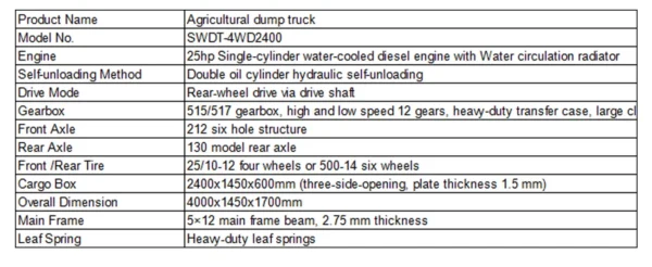4WD2400 Farm Dump Truck